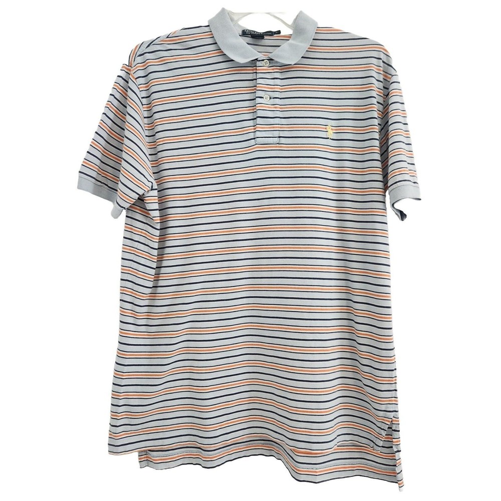 POLO Ralph Lauren Gray Orange White Striped Polo Shirt Men's Size Large